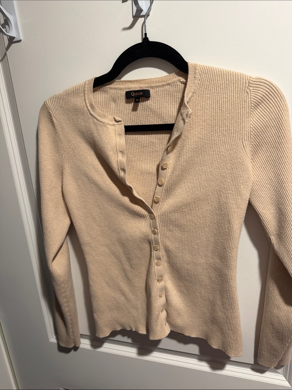 Quince Women's Cream Ribbed Button-Up Cardigan